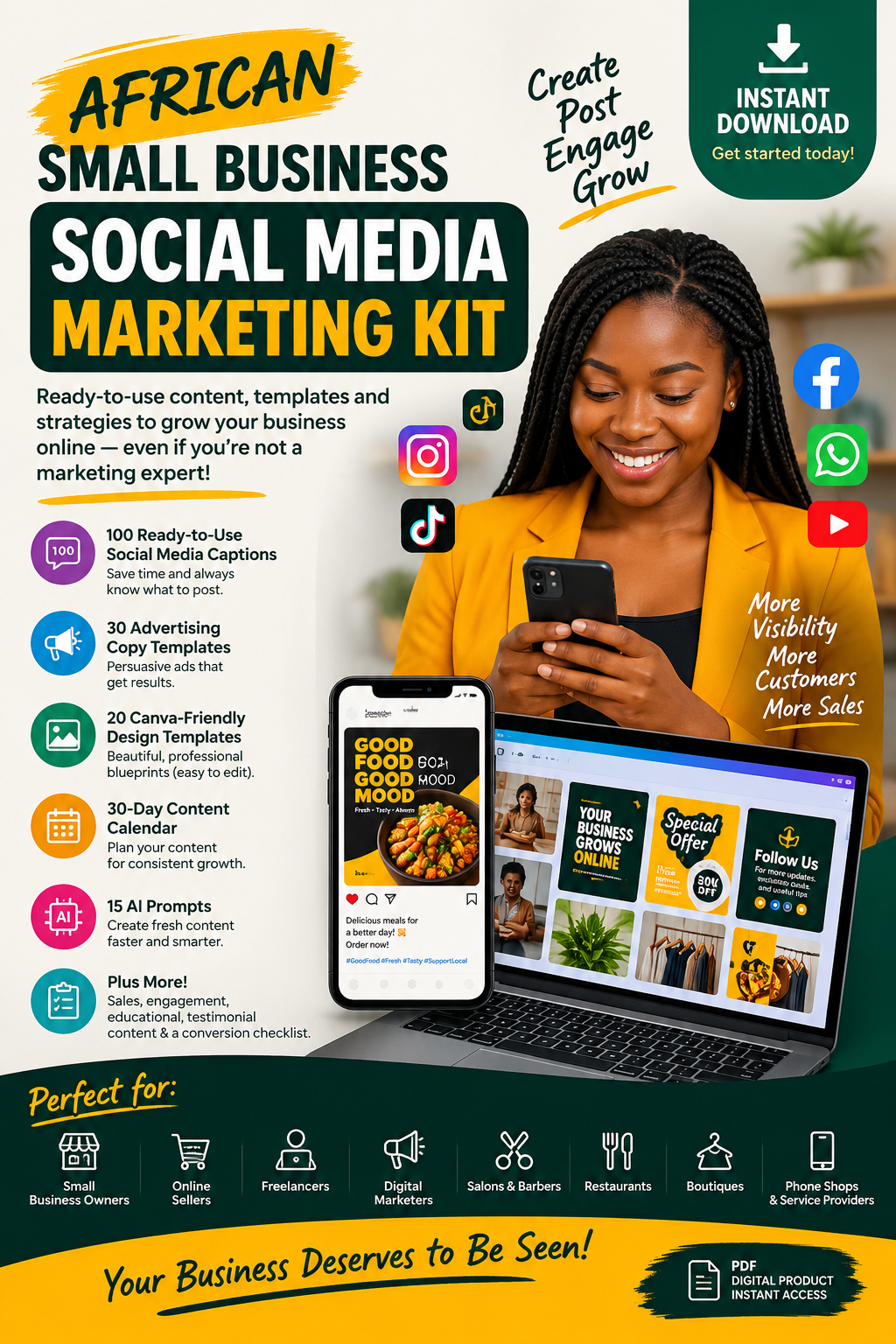 African Small Business Social Media Marketing Kit — 100 Captions, 30 Ad Copies & 20 Templates